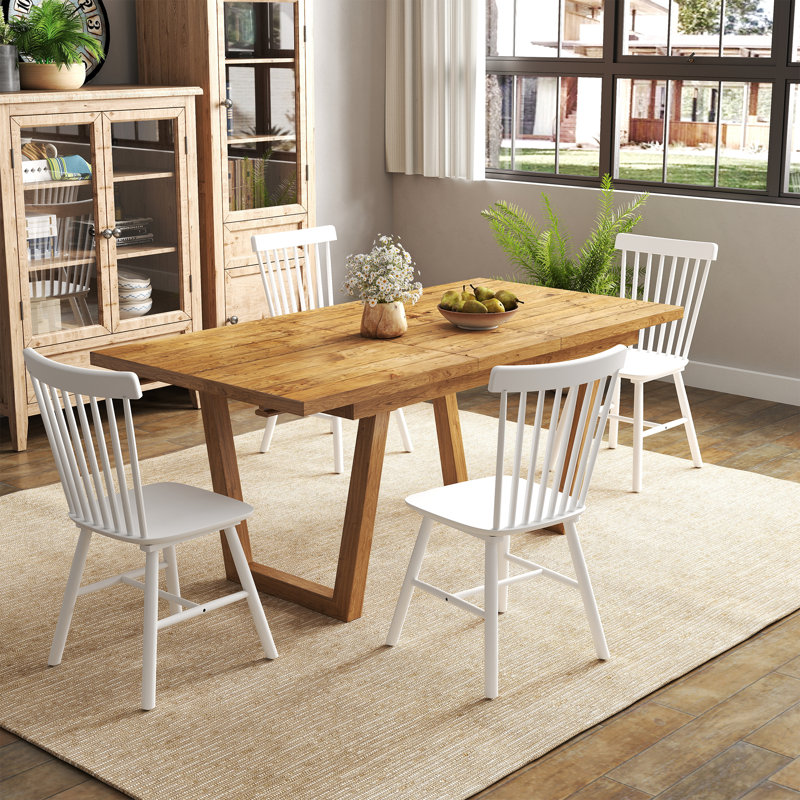 Ensemble de table de salle à manger en bois massif, table de salle à manger extensible Farmhouse et chaise Windsor pour salle à manger / cuisine