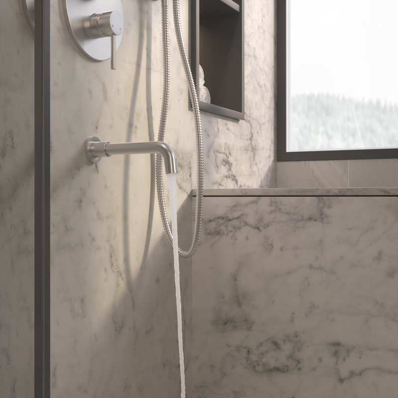 Calder Dual Function Complete Shower System with Rough in-Valve, Brushed Nickel