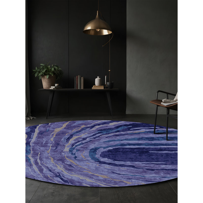 Machine Washable Purple Area Rug, Round 4'