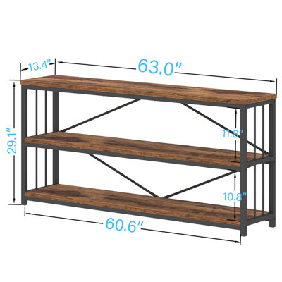 Horizontal Bookshelf, 63" Modern Cube Storage Organizer BookcaseWide Bookshelves, Industrial Long Wood Metal Book Shelf, Low Cube Shelf for Office Home Bedroom Living Room