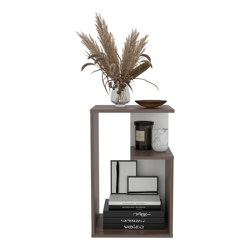 Side Table Sallis Nightstand Living Room Furniture, Brown/White