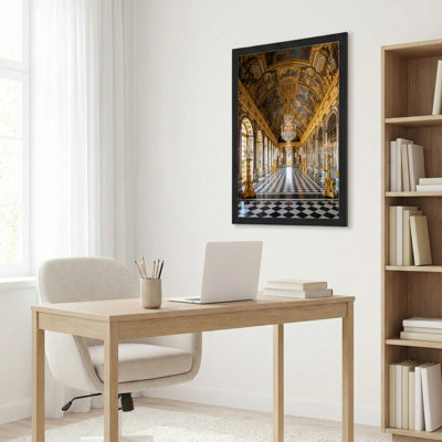 Toile noire encadrée en bois noir pour le salon, la chambre à coucher, le bureau ou le vestibule - décoration murale décorative avec hall du palais