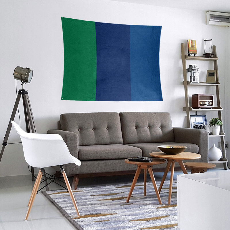 Tapisserie de polyester Vancouver, H 88 po x l 104 po, Vert / bleu / bleu foncé