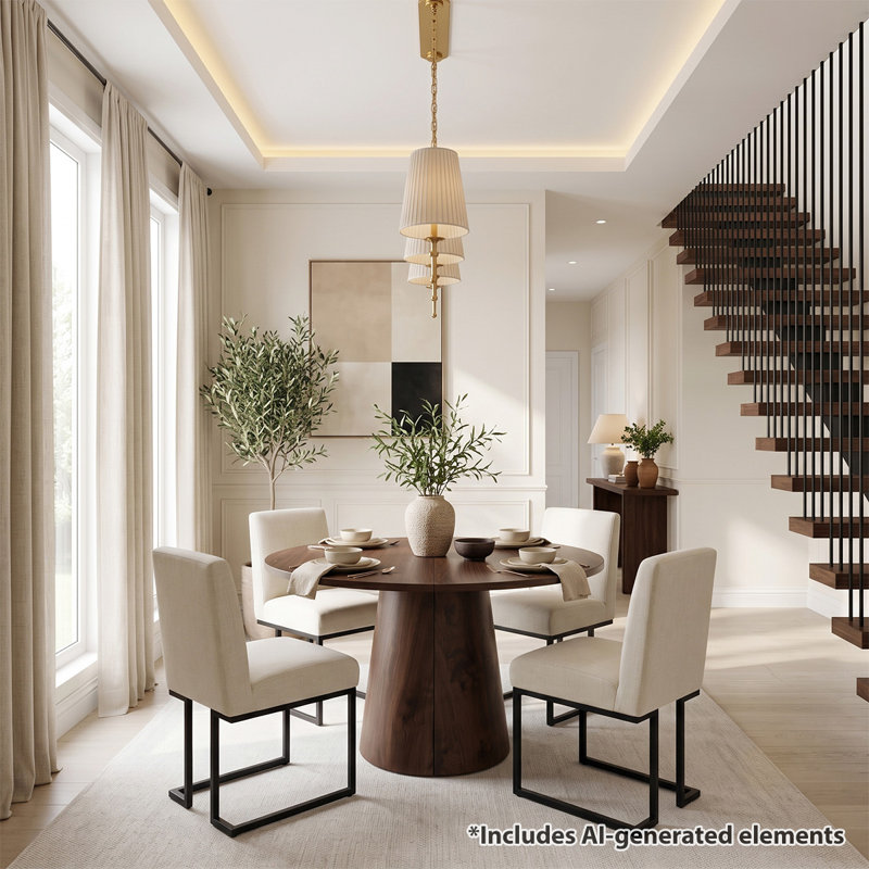 Ensemble de salle à manger extensible de 47 à 83 po avec chaises rembourrées pour 4 à 8 personnes, Beige