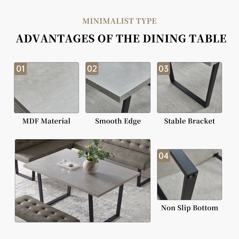 Zeniah 3-Piece MDF Top Dining Table Set 47.2 in. Rectangle Table, 1-Left Seat Bench and 1-Bench