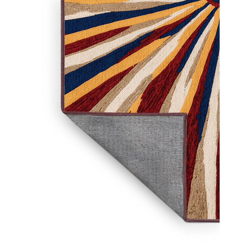 Washable Sun Rays Hawaiian Area Rug, Round 5'