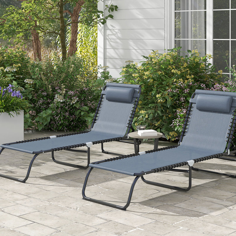 Chaise de plage pliante par - 4 inclinables, filet respirant, extérieur gris relaxant avec siège en filet