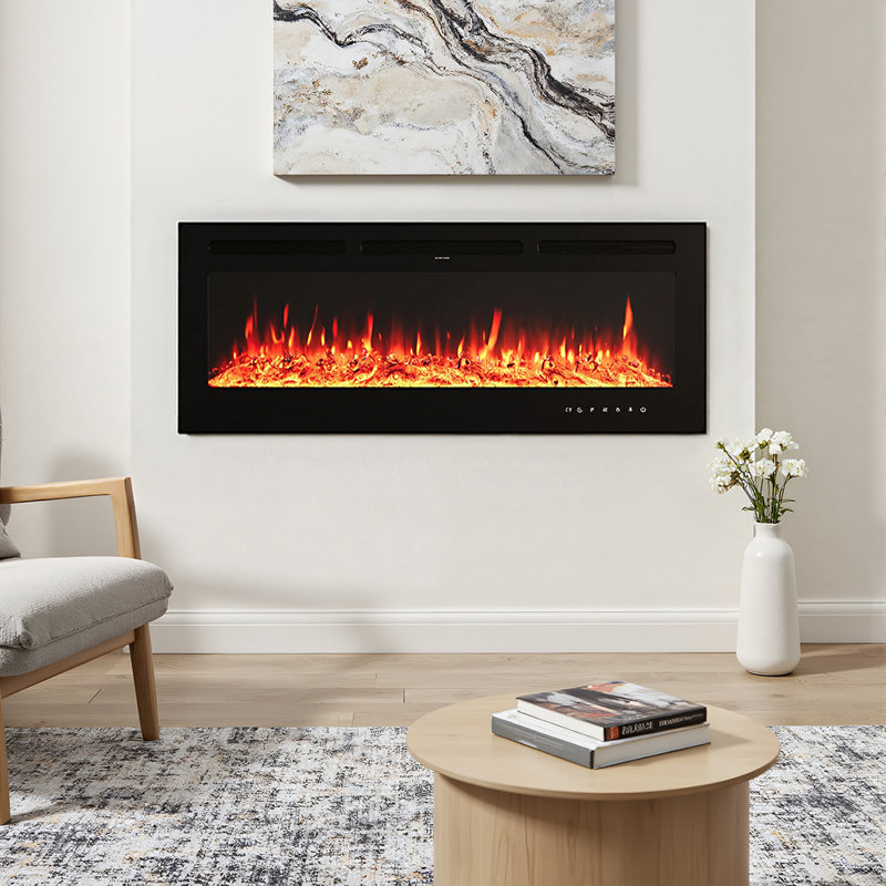 Symple Stuff Black Electric Fireplace, 43 cm H x 177.8 cm W x 14 cm D