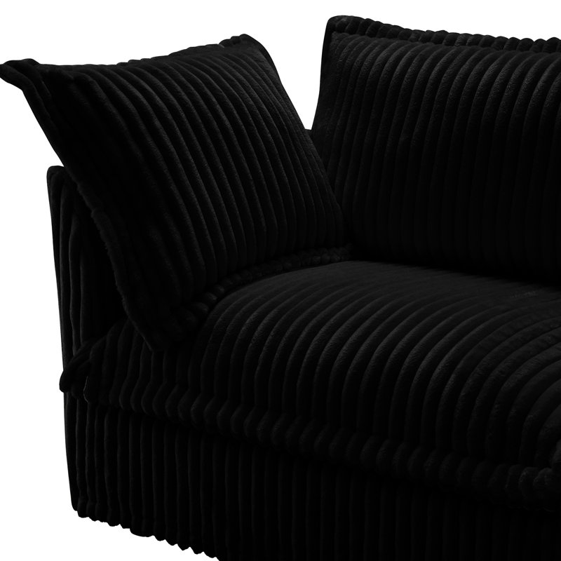 2 places avec repose-pieds, revêtement en velours côtelé, espace de vie confortable noir, coutures détaillées