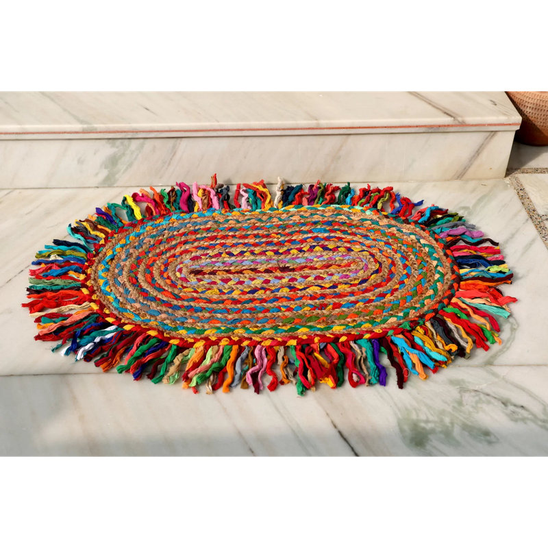 Oval 18 cm x 30 cm Geometric Cotton Area Rug