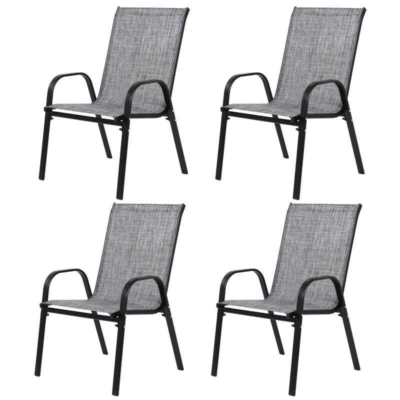 4 Piece Patio Chairs with Breathable Textilene, High Backrest and Armrest for Outdoor Comfort and Space Efficiency
