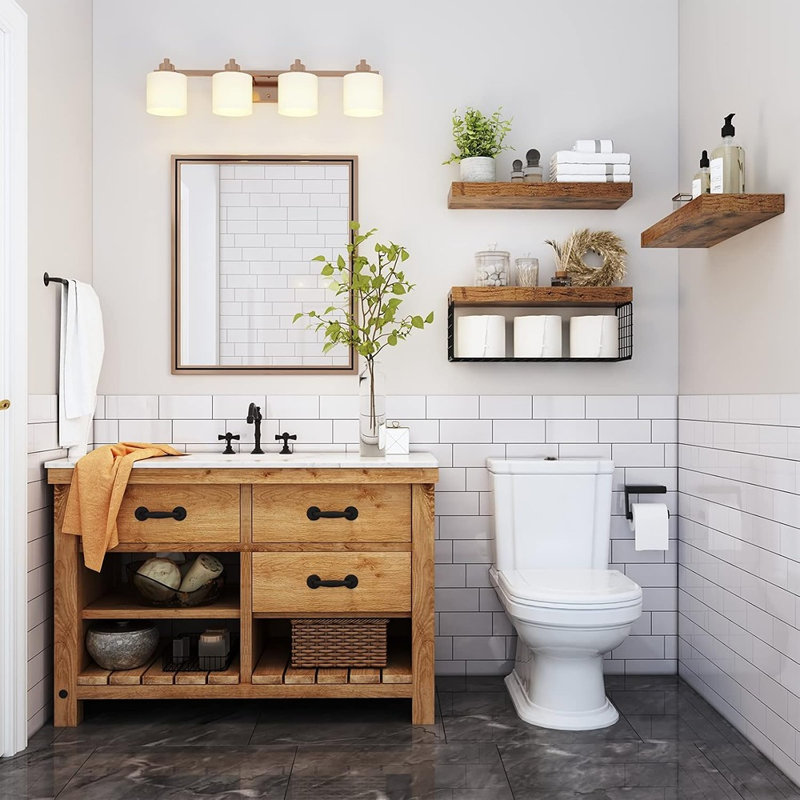 Ensemble de 3 tablettes de salle de bain au-dessus de la toilette - étagères murales flottantes avec rangement pour papier hygiénique 16 pouces, brun rustique