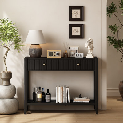 Console avec 2 tiroirs et tablette de rangement ouverte, table d'appoint avec table de rangement en bois étroite
