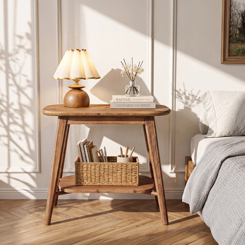 Table de bout en bois massif avec rangement, table d'appoint de style campagnard pour le salon, brun, 1