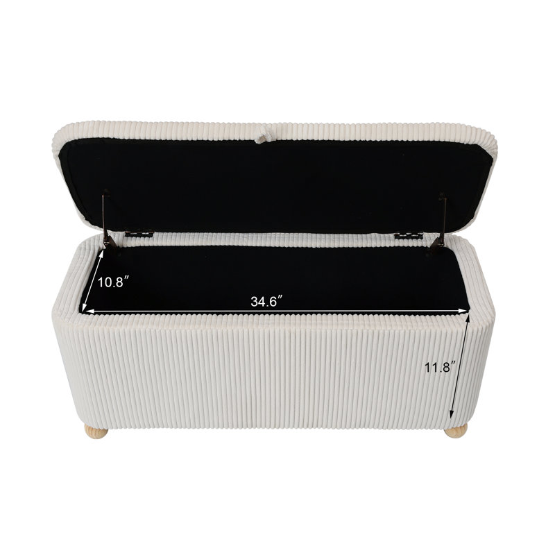 Banc de rangement en velours, Velours côtelé crème