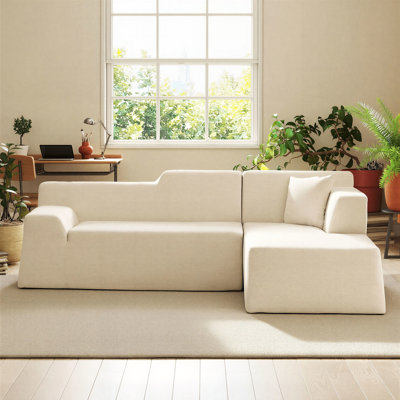 96" L-Shaped Corduroy Compression Sectional Sofa Couch for Living Room
