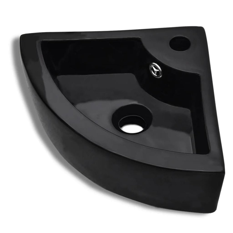 vidaXL Ceramic Sink Basin Faucet & Overflow Hole Bathroom Basin Black