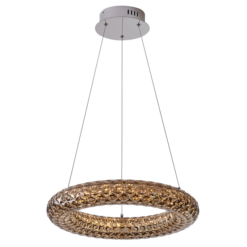 Lustre 1 lumière DEL en chrome avec anneau halo en acrylique fumée, Brun