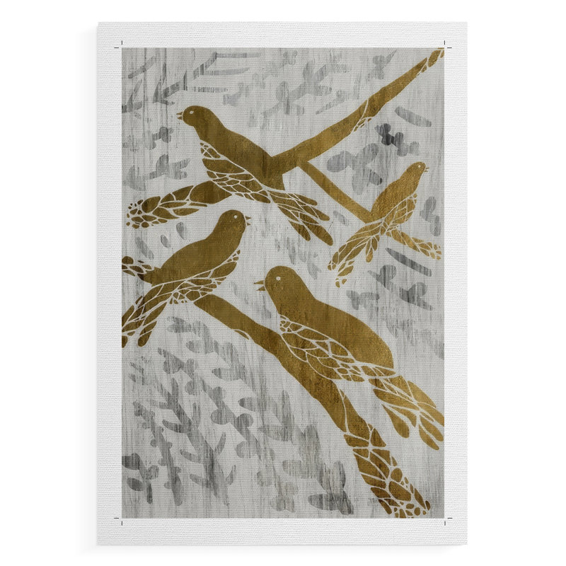 Quatre oiseaux chanteurs - feuille d'or des Fêtes - impression sur toile seulement - non encadrée