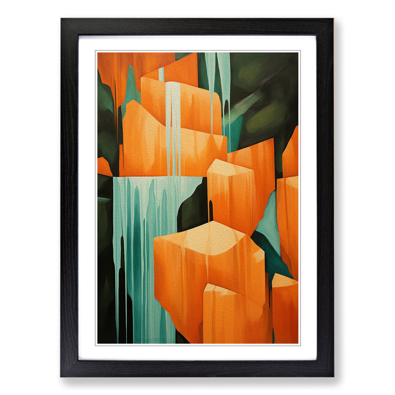Waterfall Abstract Art - Framed Print, 64cm H x 46cm W, Black Framed
