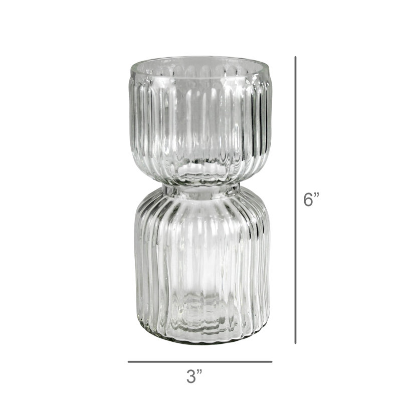 Vase à ampoule nervurée, verre - petit, H 6 po x l 3 po x P 3 po