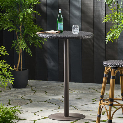 Table de bar d'extérieur ronde en rotin de PE de 26 po