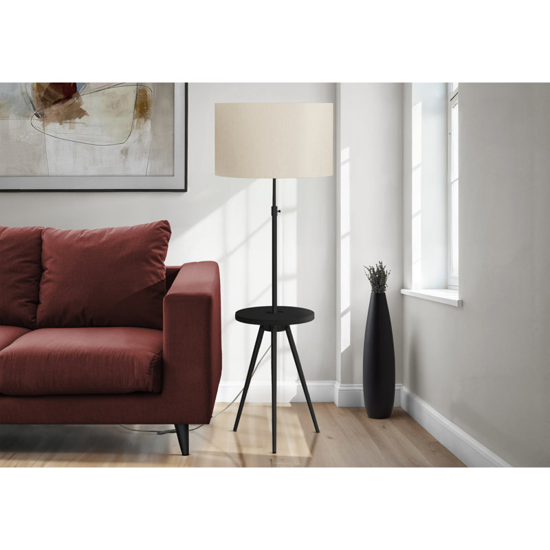 Lighting, Floor Lamp, 63"h, Black Metal, Ivory / Cream Shade, Contemporary, Black