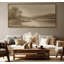 Art mural sur toile encadrée - Paysage de rivière tranquille avec arbres et Rolling Hills dans des tons neutres chaleureux - 16 po x 24 po, 24 po x 36 po-649574885-649574886