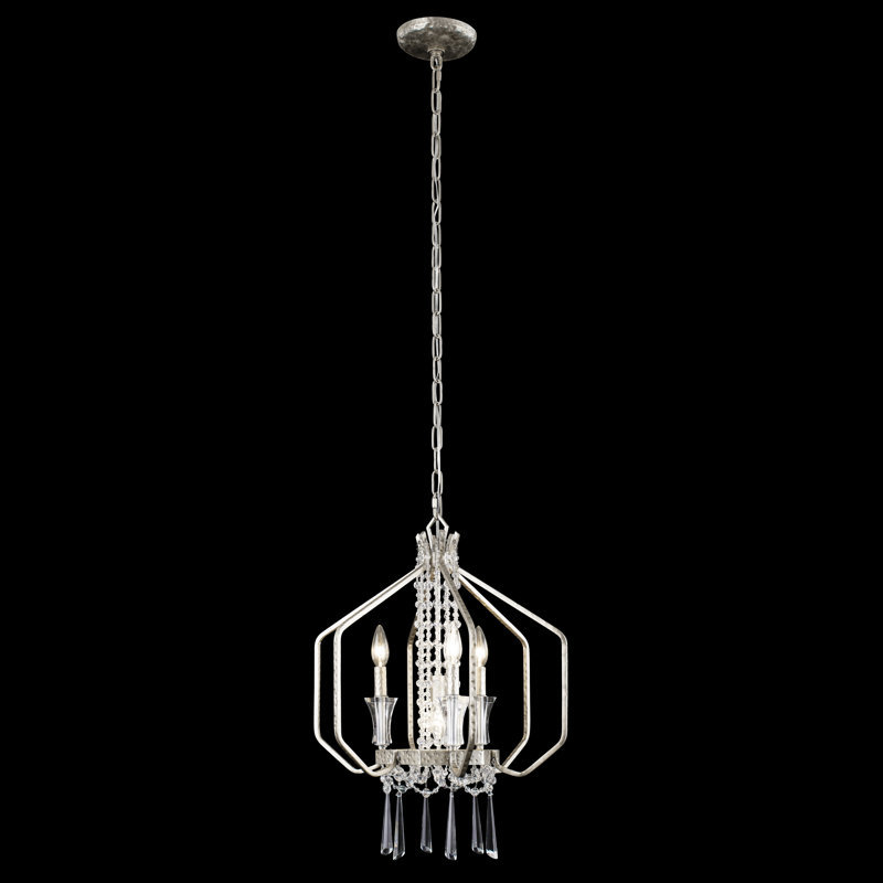 Lustre géométrique à 4 lumières de style bougie Jarrett, Argent Transcent