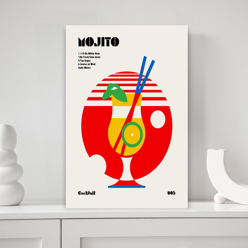 «Mojito» géométrique, rétro, rétro, paysage rétro, art mural, H 18 po x l 12 po