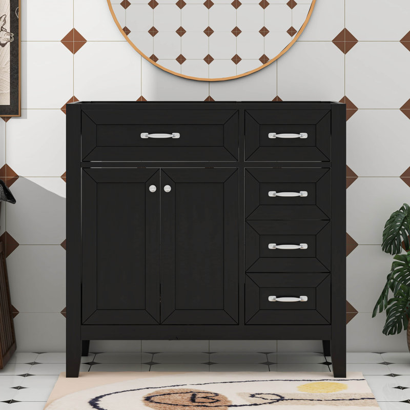 Meuble-lavabo 36 po sans lavabo moderne avec portes d'armoire, Noir
