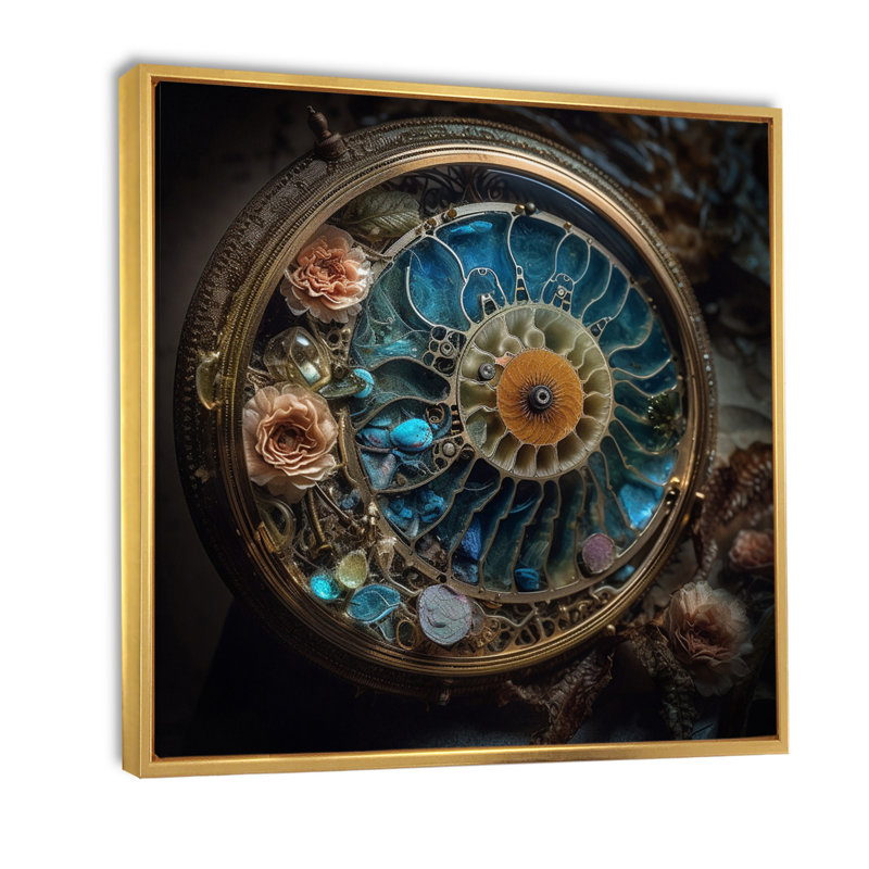 Bioluminescent spiral océanique astrolabe, H 36 po x l 36 po x P 1,5 po, Cadre flottant doré