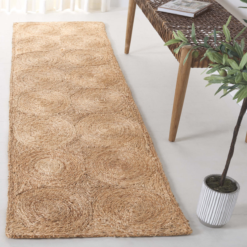 Cidalino Natural Fiber Hand Loomed Jute Pile Geometric Rug, Runner 2'3" x 8'