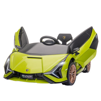 Aosom Lamborghini SIAN Ride On Car, voiture de sport électrique alimentée par batterie 12V avec télécommande, klaxon, musique et phares pour les 3 à 5 ans ， Vert