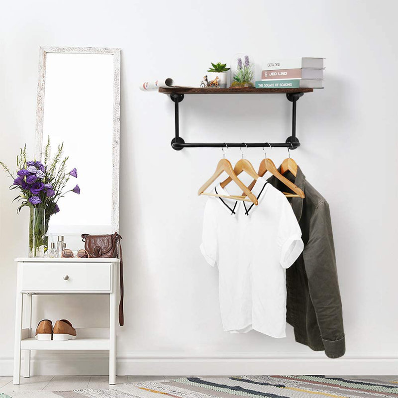 Bracket Shelf with Towel Bar, Brown