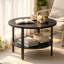 Table basse simple avec rangement, table d'appoint centrale, table basse ronde de 31,5 po avec tablettes de rangement à 2 niveaux, assemblage facile pour le bureau à domicile noir