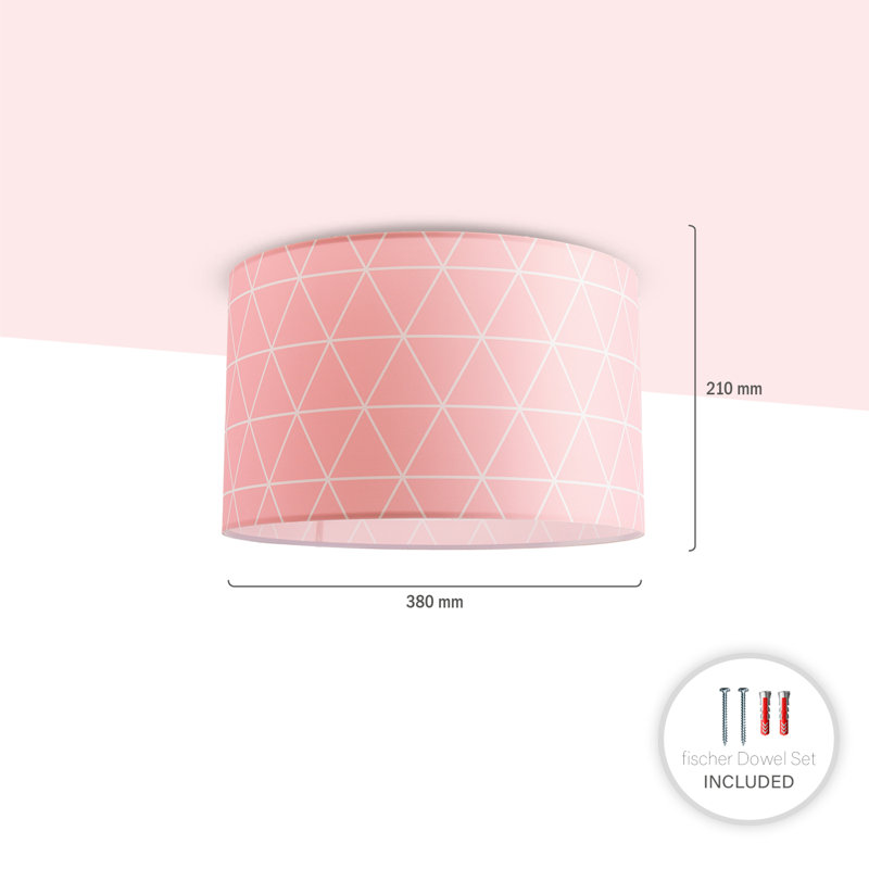 Danes Fabric Flush Ceiling Light, 24.5cm H x 38cm W x 38cm D, Pink