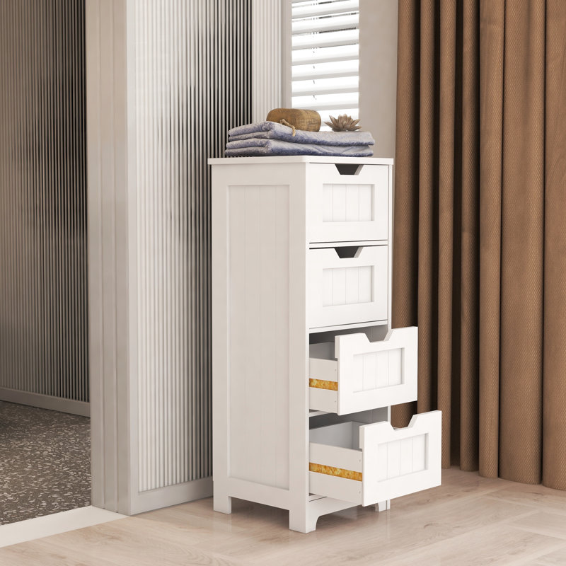 Armoire de rangement autoportante blanche à 4 tiroirs - pour un espace de vie propre et bien rangé Salle de bain, chambre, cuisine