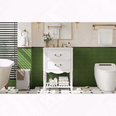 Vintage Bathroom Vanity with Ceramic Sink and Storage Drawers
