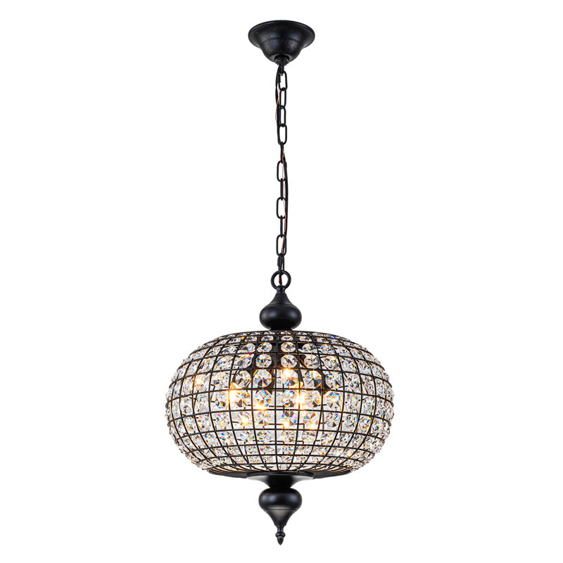 4-light Antique Brass Crystal Globe Chandelier, Matte Black, 98.42" H x 16.34" W x 16.34" D