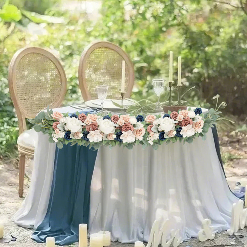 2Pcs Artificial Wedding Arch Floral Arrangements, Blue/Pink