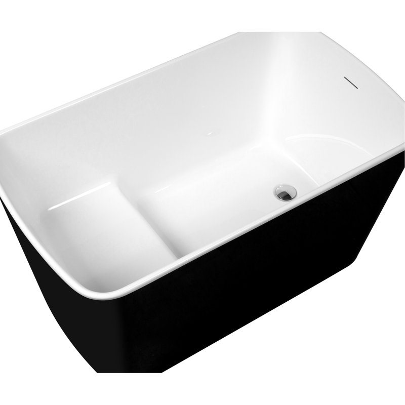 49'' X 28'' Square Japanese Bathtub, Acrylic Freestanding, Glossy Black, With Overflow And Drain Lamination Style Sit-In & Union