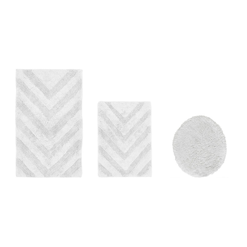 Branston Premium 100% Cotton 1990 GSM 3-Piece Tufted Chevron Bath Rug Set with Non-Slip Spray Latex Backing, OEKO-TEX® Certified, Super Absorbent & Machine Washable, White