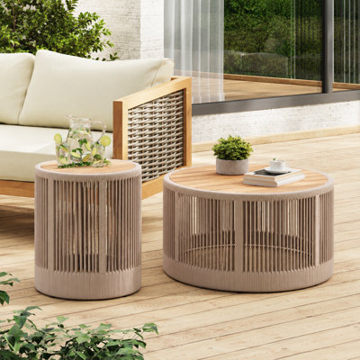 Acacia Wood Coffee Table and Side Table Set