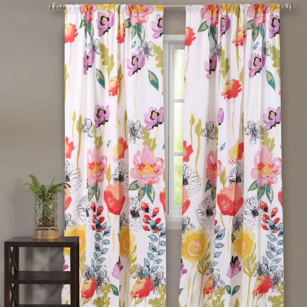 Greenland Home Fashions Watercolor Dream White Window Panel Pair-63”, Multi-Colored, 42" W x 84" L
