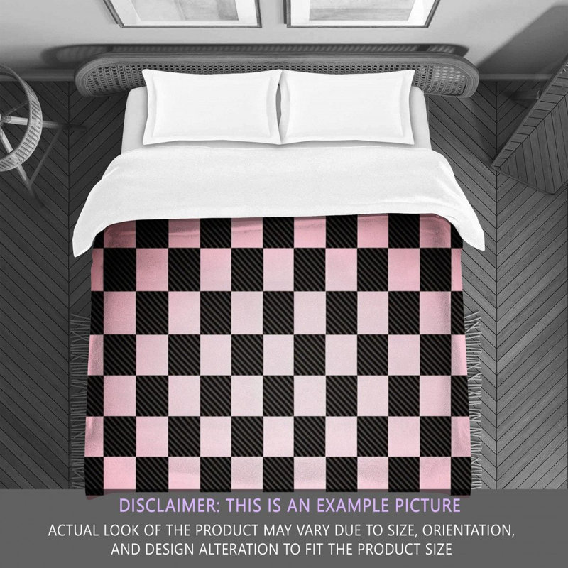 Polyester Comforter, Queen Comforter, Black/Pink Checkered