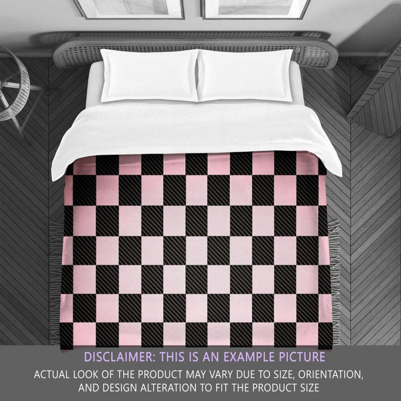Polyester Comforter, Twin Comforter, Black/Pink Checkered