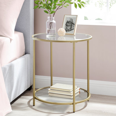 Lyra Round Tempered Glass End Table with Shelf
