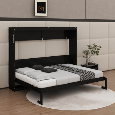 Lit escamotable horizontal avec éclairage DEL, lit escamotable pliant en bois avec chargement USB, motif imprimé tendance