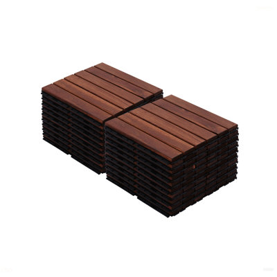 Acacia Wood Interlocking Deck Tiles Striped Pattern, 20 PCS  12" X 12" Square Acacia Hardwood Outdoor Flooring For Patio, Bancony, Pool Side,...